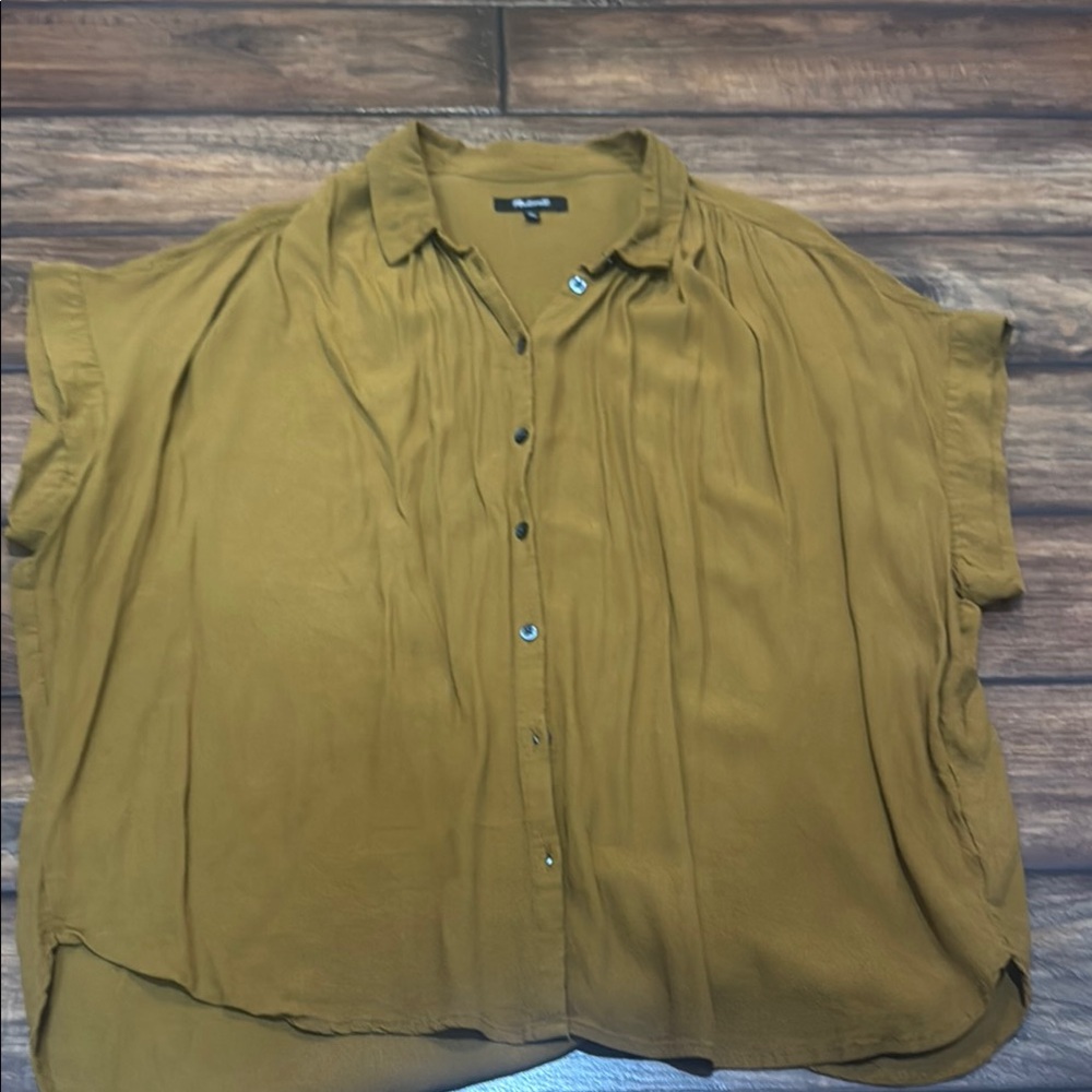 Madewell Yellow and Green Dolman Sleeve Button Down Shirt